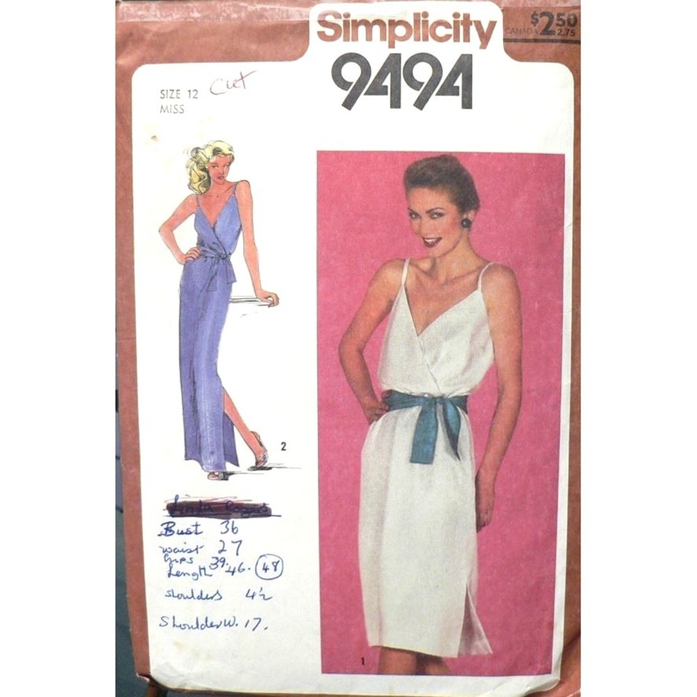 Vintage Simplicity Sewing Pattern 9494 Pullover Dress‎ in Two Lengths Size 12